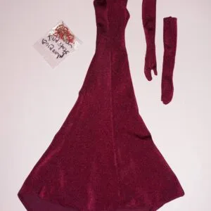 One shoulder gown and gloves for 16" doll burgundy